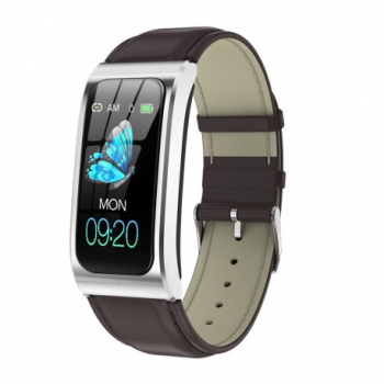 Bratara Smart Eleganta Techstar® AK12 ARGINTIU - PIELE Waterproof Unisex Monitorizare Somn Cardiaca IP65 