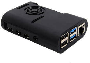 Carcasa plastic ABS negru pentru Raspberry PI 4 model B locas pentru ventilator picioruse cauciuc 