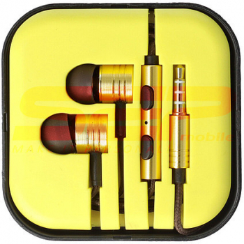 Casti in ear din metal cu microfon Conector Jack 3.5 mm Dub Step Bass Galben SEP-BBL6877 