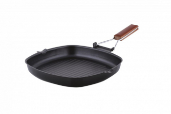 Tigaie grill din fier cu maner pliabil dimensiune 28x28 cm maner detasabil Multicolor 