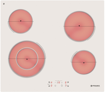 Plita electrica Pyramis PHC61530FMW 5 zone de gatit 9 trepte de putere Touch Control Timer OSD Sticla alba 