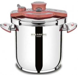 Oala sub presiune Hausberg HB-H 309 9L inox 18/10 Inductie Triplu fund Argintiu Rosu 