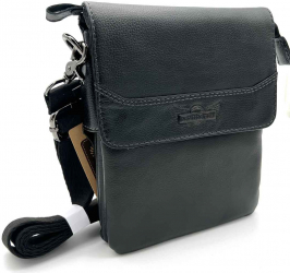 Borseta De umar Neagra Slim pentru Barbati din Piele Naturala 23 cm x 18.5 x 4 cm 