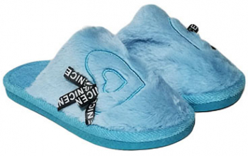 Papuci de casa copii Heart plusati cu broderie - Bleu 30/31 