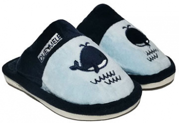 Papuci de casa copii Wee catifelati cu model broderie - Albastru 28/29 