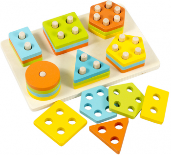 Set sortator forme geometrice Montessori din lemn 6 coloane multicolor 3+ 
