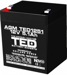 Acumulator AGM VRLA 12V 5 1A dimensiuni 90mm x 70mm x h 98mm F2 TED Battery Expert Holland 
