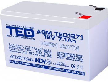 Acumulator AGM VRLA 12V 7 1A High Rate 151mm x 65mm x h 95mm F2 TED Battery Expert Holland 