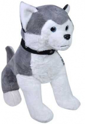 Catel Husky de plus cu zgarda neagra pentru copii 58 cm Alb / Gri 