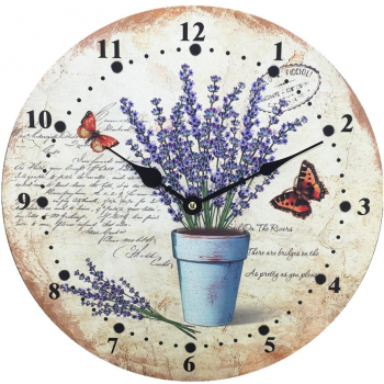 Ceas perete Lavanda analog rotund din MDF 28 x 4 x 28 cm 