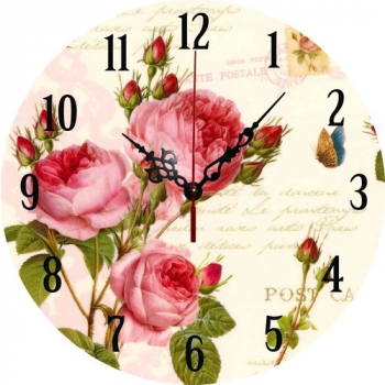Ceas perete model trandafiri analog rotund din lemn diametru 34 cm 