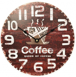 Ceas perete Queen of Coffee analog rotund MDF 30 x 4.5 x 30 cm
