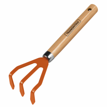 Cultivator Tramontina cu 3 dinti metalici si maner din lemn 25 cm Maro / Portocaliu 