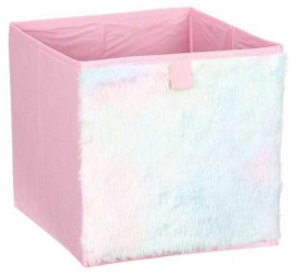 Cutie de depozitare pliabila pentru copii Rainbow exterior blana 25x25x25 cm roz