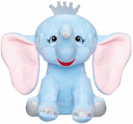 Elefant de plus roz urechi mari coroana sclipici 21 cm albastru 