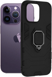 Husa pentru iPhone 14 Pro Max cu inel si functie kickstand Defender Negru KOF-BBL7044 