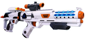Jucarie Arma spatiala 2 in 1 cu lansator tip blaster 10 sageti din spuma cu sunete si lumini 