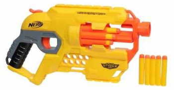 Jucarie Blaster Alpha Strike cu lansator tip blaster cu 8 sageti soft din spuma plastic galben Multicolor