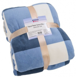 Patura din fleece cu blanita Home 200 x 220cm model carouri albastre 