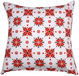 Perna decorativa patrata 100 bumbac cu print Etnic alb-rosu 40 x 40 cm Alb / Rosu 