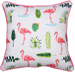 Perna decorativa patrata bumbac si poliester cu print flamingo multicolor 40 x 40 cm Multicolor