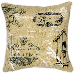 Perna decorativa patrata bumbac si poliester cu print french vintage bej 40 x 40 cm Bej 