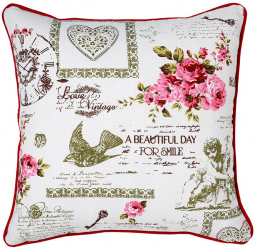 Perna decorativa patrata rosu + alb bumbac si poliester cu print floral 40 x 40 cm Rosu / Alb 