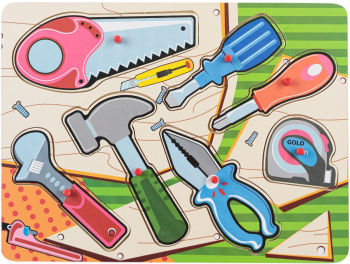Puzzle educativ din lemn 7 piese in forma de unelte 30 x 22 cm 