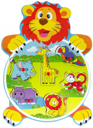 Puzzle educativ din lemn cu 6 animalute 27 x 20 cm 