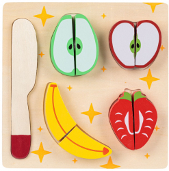 Puzzle educativ din lemn fructe si cutit 18 x 18 cm 