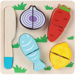Puzzle educativ din lemn Legume si Cutit 18 x 18 cm 5 piese 