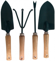 Set 4 ustensile pentru flori din metal si maner din lemn Maro / Negru 