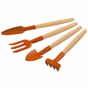 Set de 4 mini unelte de gradinarit din metal 20 cm Bej / Portocaliu 