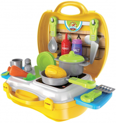 Set de joaca creativ mini bucatarie in valiza cu aragaz si accesorii 26 piese multicolor Multicolor 
