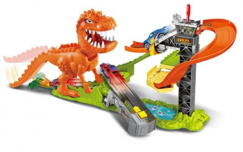 Set de joaca cu pista de masini si dinozaur masina metalica inclusa 