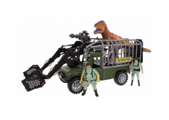 Set de joaca Jurasic Vanatoarii de dinozauri cu 3 figurine si o masina de teren cu cusca multicolor Multicolor 