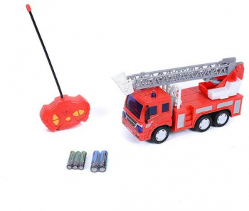 Set de joaca Masina de pompieri cu telecomanda RC si 5 baterii din plastic Rosu 