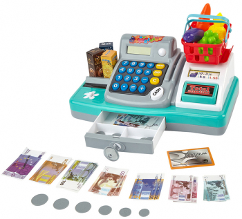 Set de joaca pentru copii casa de marcat albastra cu accesorii multicolore incluse plastic Albastru 