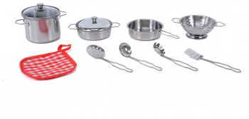 Set de joaca pentru fetite accesorii de gatit din metal 11 piese multicolor Gri 