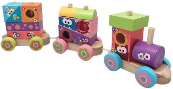 Trenulet educativ din lemn cu forme colorate de sortare 40 cm 