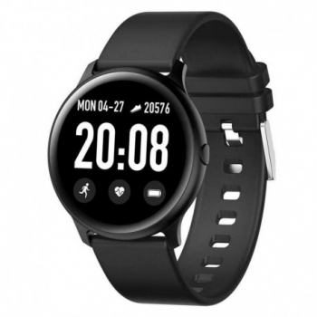 Ceas Smartwatch Techstar® KW19 Negru 1.3 inch HD Rotund Monitorizare Cardiaca Tensiune. Oxigenare Bluetoo 