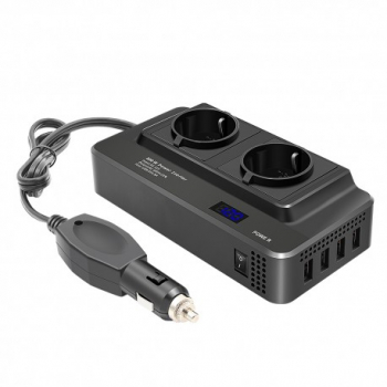 Invertor de putere cu unda sinusoidala Techstar® 200W DC12V la AC220V Afisaj LCD 2 prize AC EU 4 Porturi 