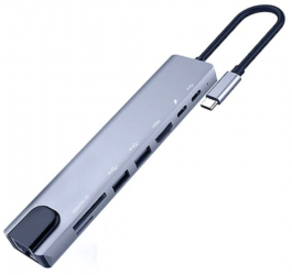 Adaptor Docking Station 8 in 1 Port USB-C in Ethernet Port 3 Porturi USB 4K USB-C Argintiu - SOPHSP-DOCKS8IN1-A01 