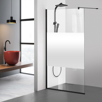 Paravan dus walk-in Aqua Roy Black model Line incolor 90x195 cm sticla 8 mm clara securizata anticalcar 