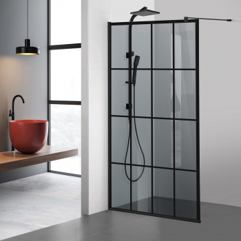 Paravan dus walk-in Aqua Roy Black model Rank negru 70x195 cm sticla 8 mm gri securizata anticalcar 