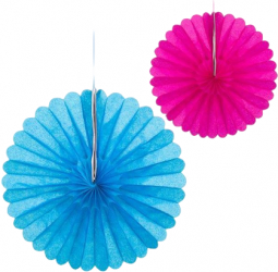 Set 2 rozete evantai decorative suspendabile din hartie 1 x 30 cm 1 x 40 cm Fucsia-Albastru JMB-BBL7197 