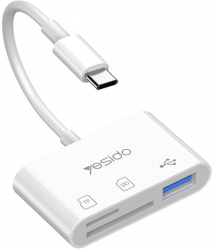 Cititor de Carduri SD TF + Adaptor Type-C - Yesido GS16 - White 
