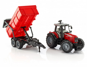 Tractor Massey Ferguson 7480 cu remorca basculabila Bruder 