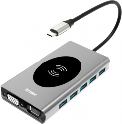 Docking Station 14 in 1 conectare USB-C 2x4k HDMI cu Incarcare Wireless 1000Mbps Ethernet Port VGA Port USB3.0 USB-C SD+TF Slot 3.5mmAudio 