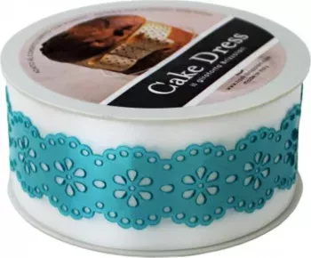 Banda decorativa Cake Dress pentru torturi si prajituri 4.5cm x 15m model dantelat Splendor turcoise 